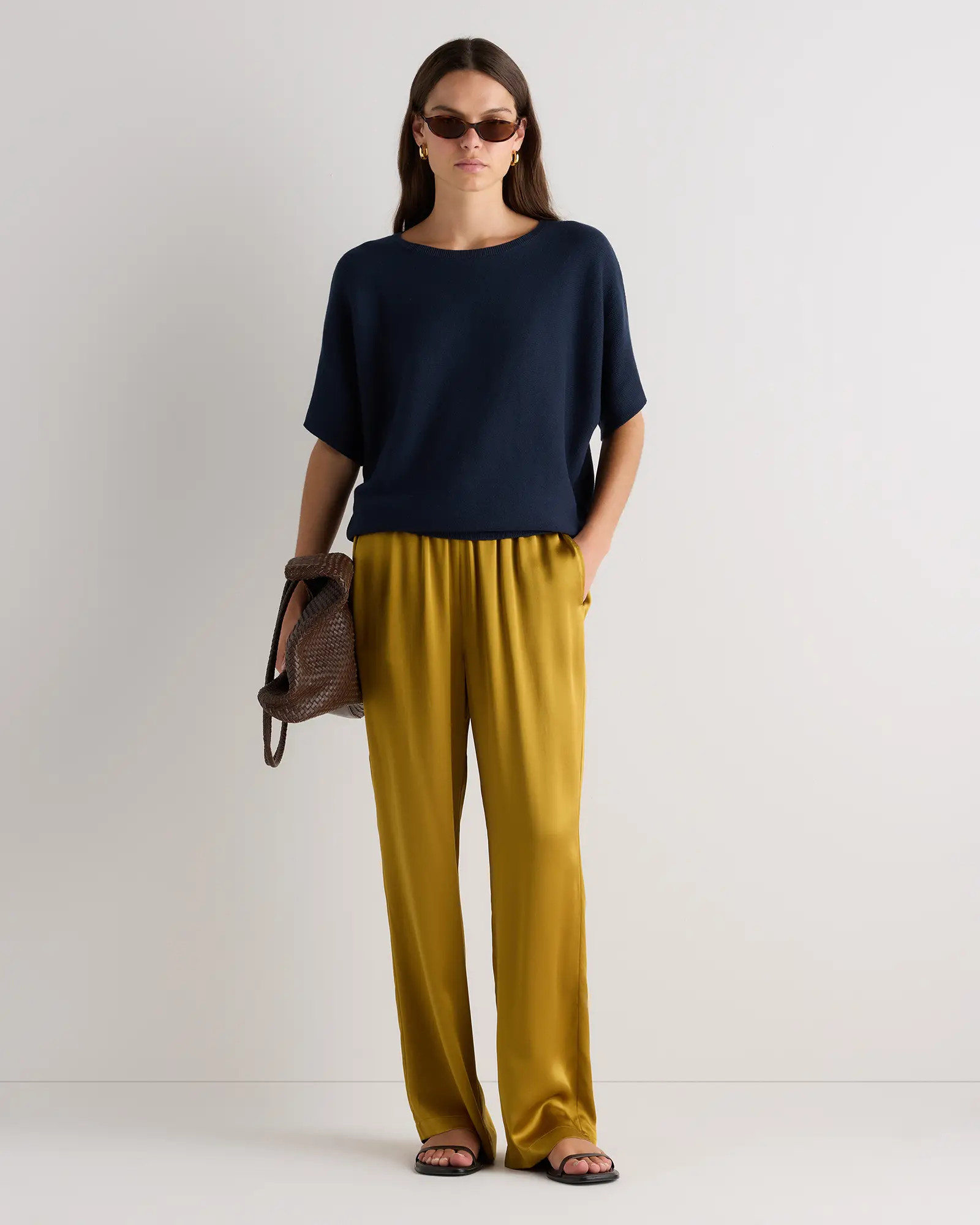 Lightweight Cotton Cashmere Link-Stitch Dolman Sweater in Atlas Navy | Quince