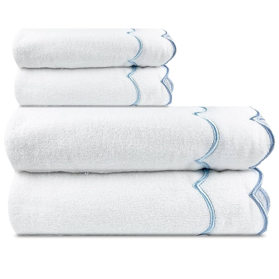 4 Set 100% Cotton Bath Towels Set 2 Bath Towels 2 Hand Towels Embroidered Decorative Scalloped To... | Amazon (US)