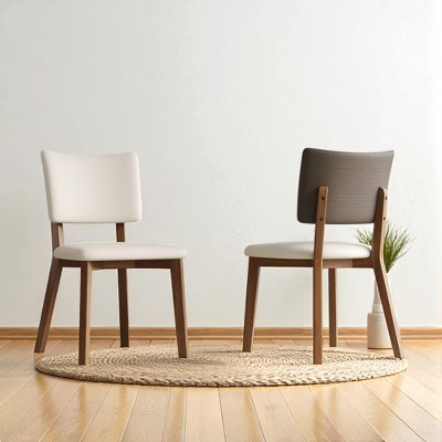 Set of 2 Mid-Century Modern Solid Wood Dining Chairs, PU Leather Upholstered Seat, Comfortable Kitchen & Dining Room Chairs for Home or Office | Target