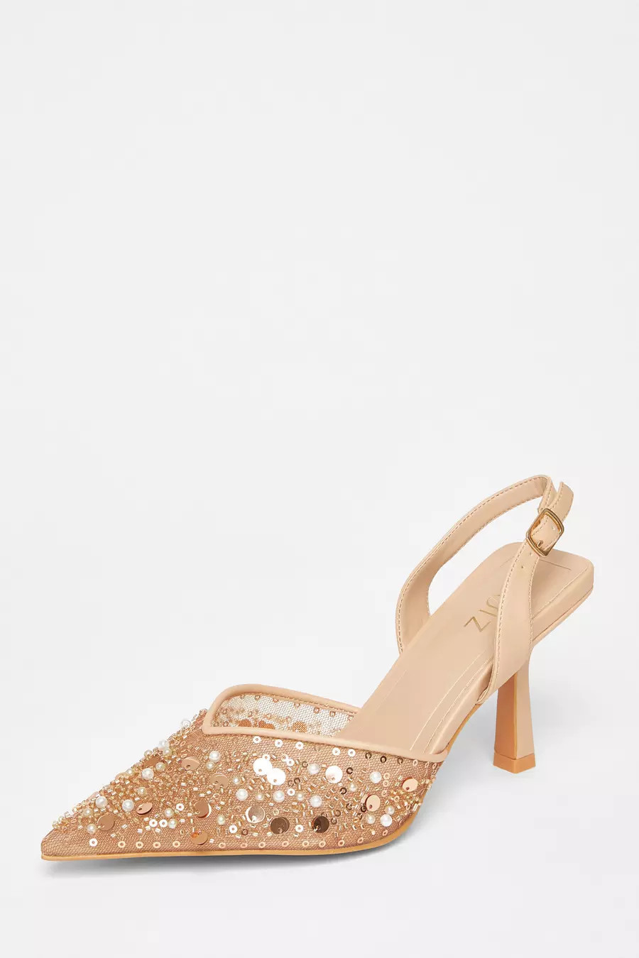 Home/Shoes/Nude Sequin Slingback Court Heels | Quiz Clothing