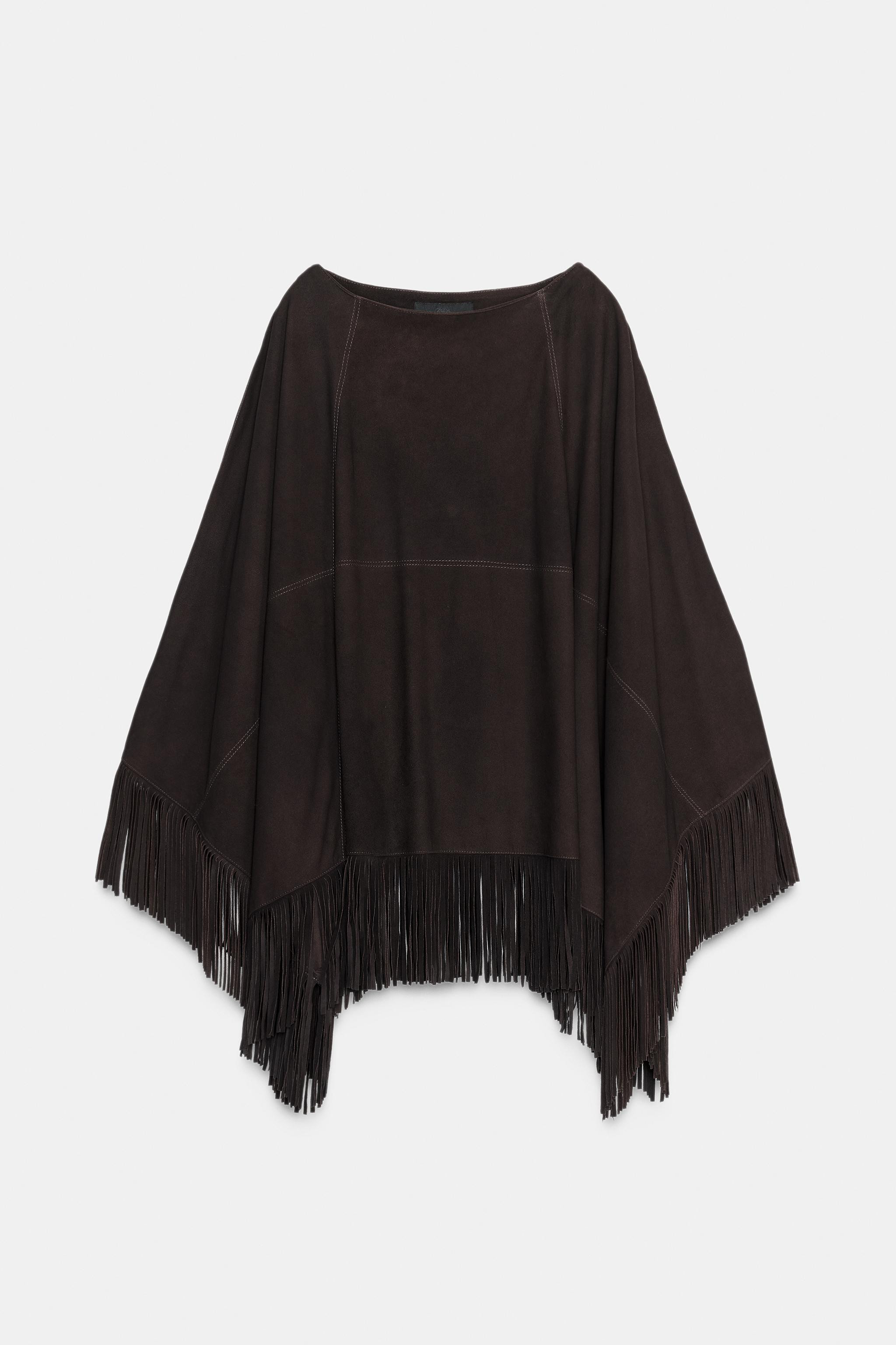 FRINGED LEATHER CAPE | Zara US