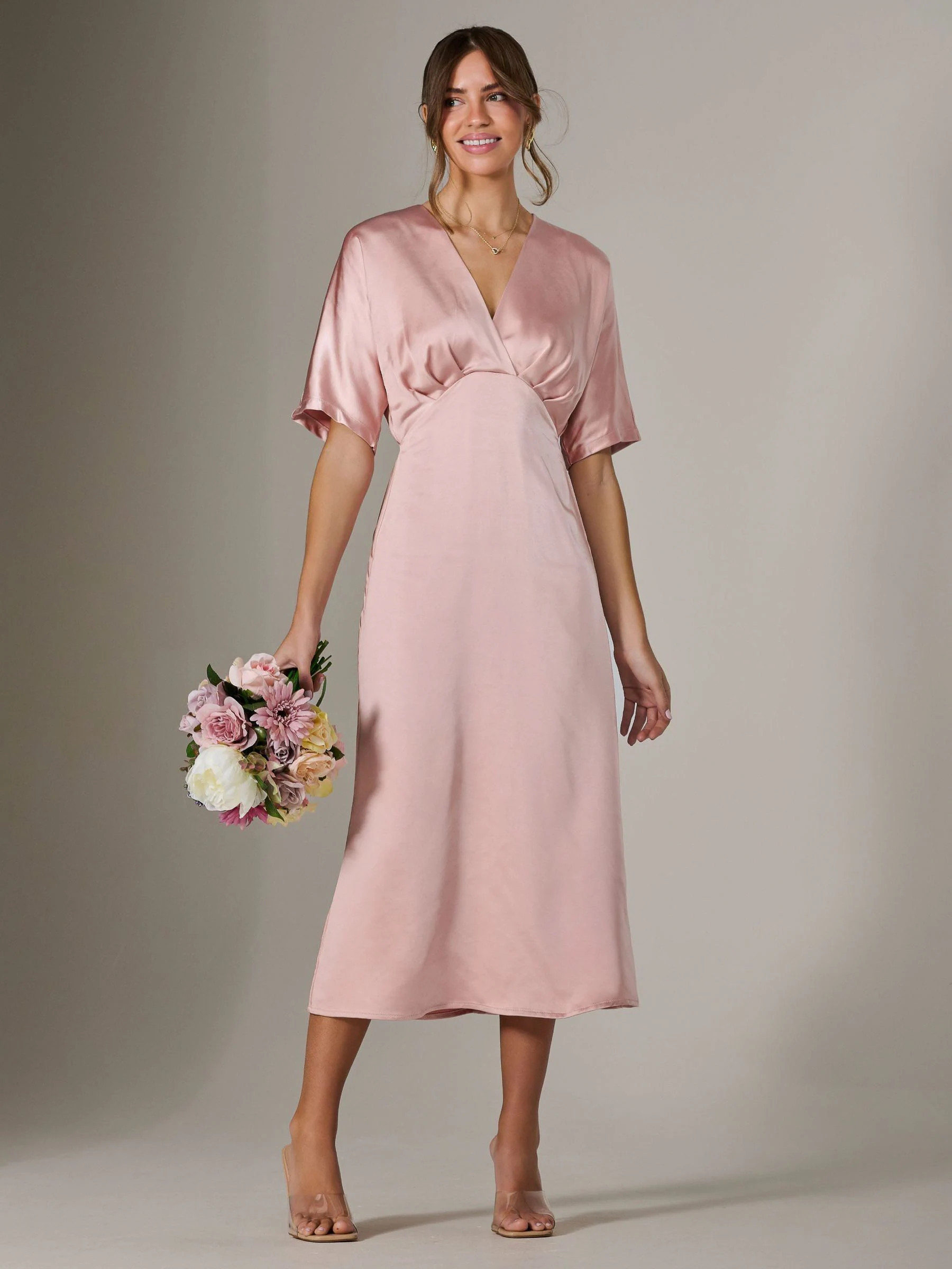 Jolie Moi Jolie Moi Pink Satin A-Line Midaxi Dress | Next EU