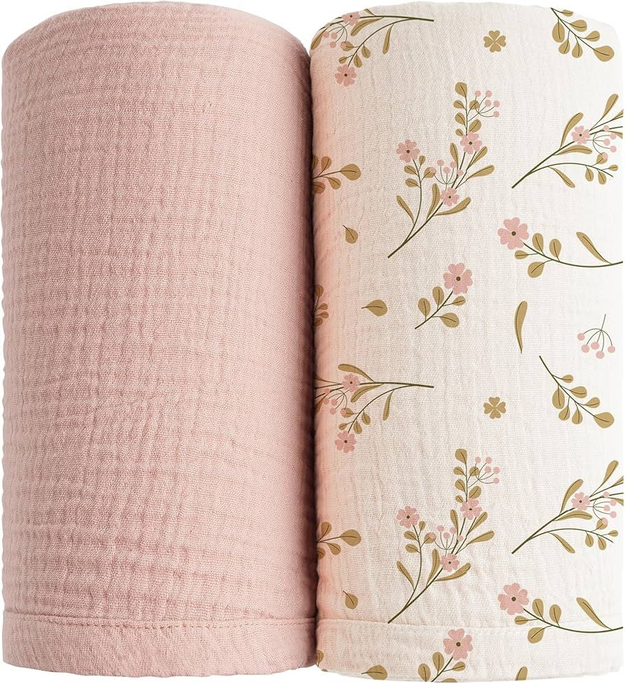 Konssy 2 Pack Muslin Swaddle Blankets for Baby Boys Girls, Receiving Blanket Large 47 x 47 inches... | Amazon (US)