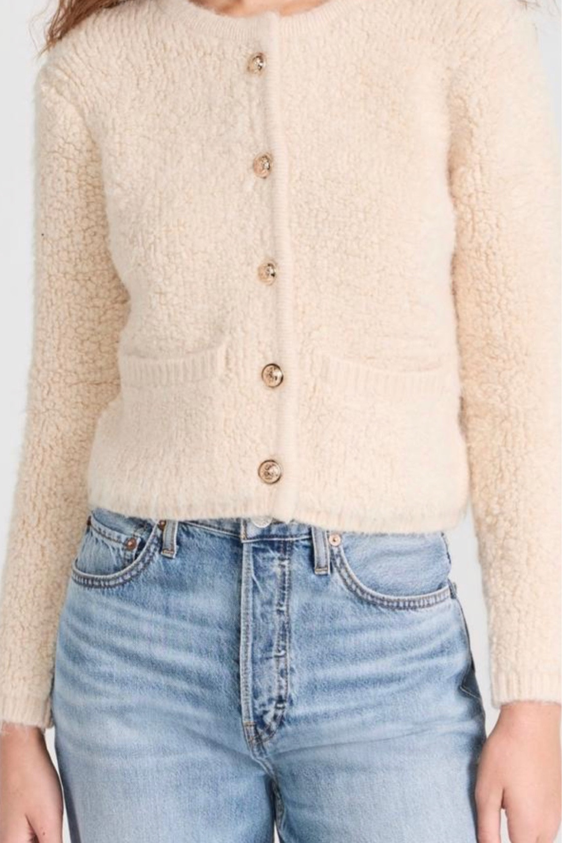 Boucle gold button cardigan - only $110!

#LTKstyletip #LTKSeasonal