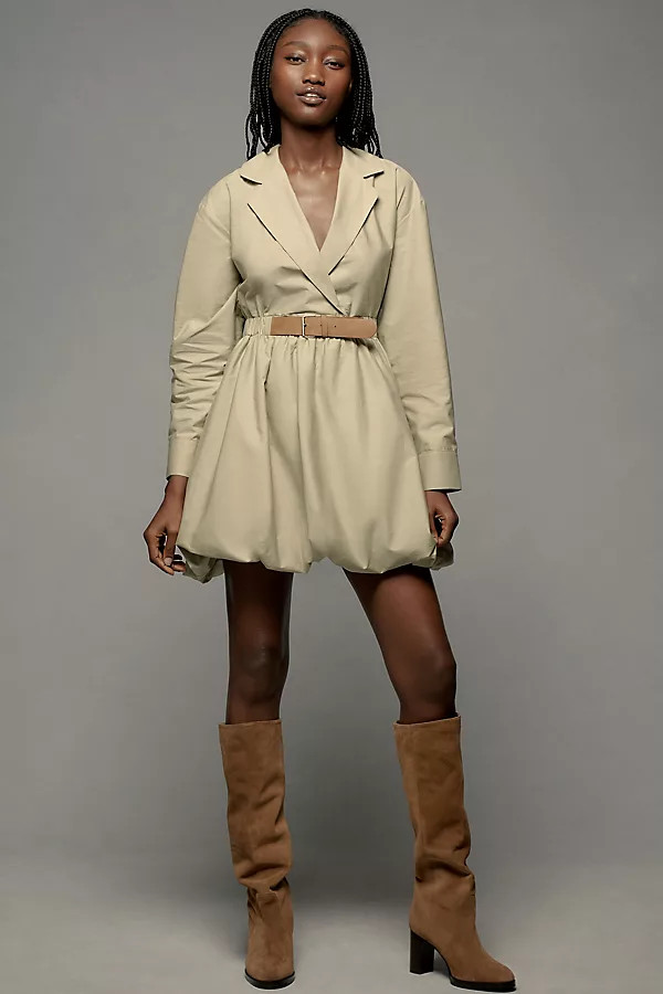 Maeve Long-Sleeve Collared Belted Bubble Mini Dress | Anthropologie (US)