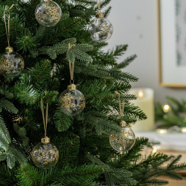 Habitat Pack of 6 Snowflake Glass Christmas Baubles - Gold | Habitat UK