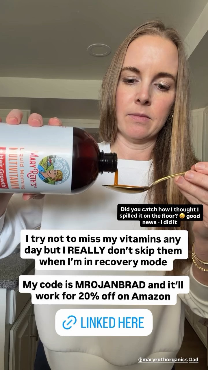 I try not to miss my vitamins any day but I REALLY don’t skip them when I’m in recovery mode 

My code is MROJANBRAD and it’ll work for 20% off on Amazon  @maryruthorganics #ad  Did you catch how I thought I spilled it on the floor? 😆 good news - I didn’t

#LTKselfcare #LTKBeauty #LTKmorningroutine