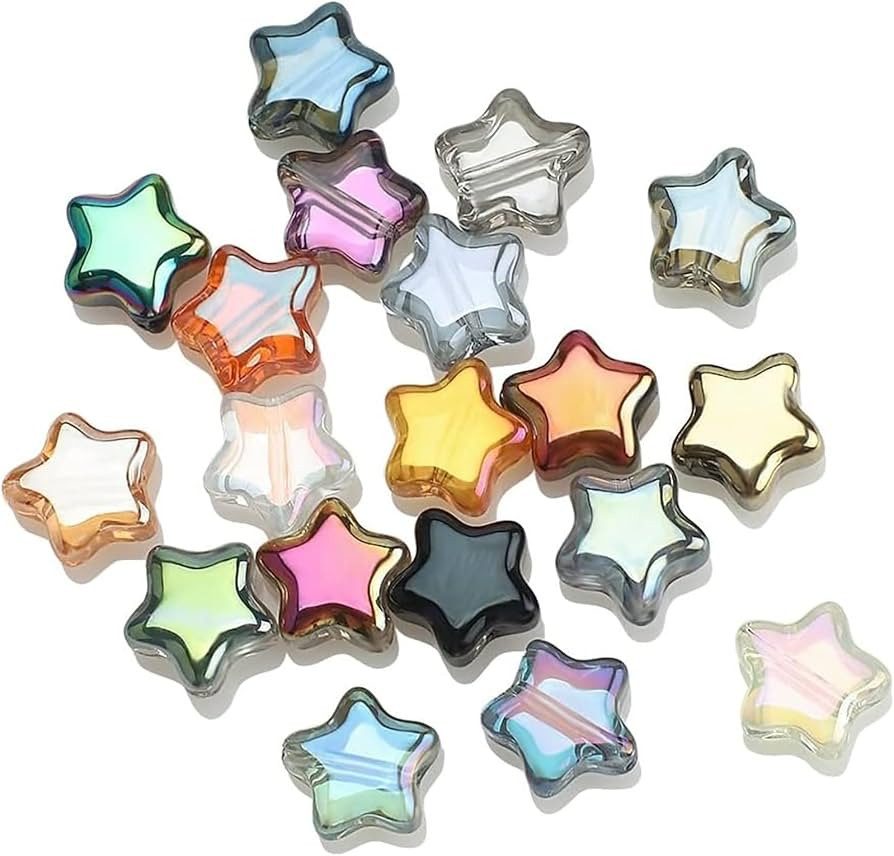 X Hot Popcorn 200Pcs Star Beads Colorful Glass Star Beads Mixed Eletroplated Star Beads for Jewel... | Amazon (US)