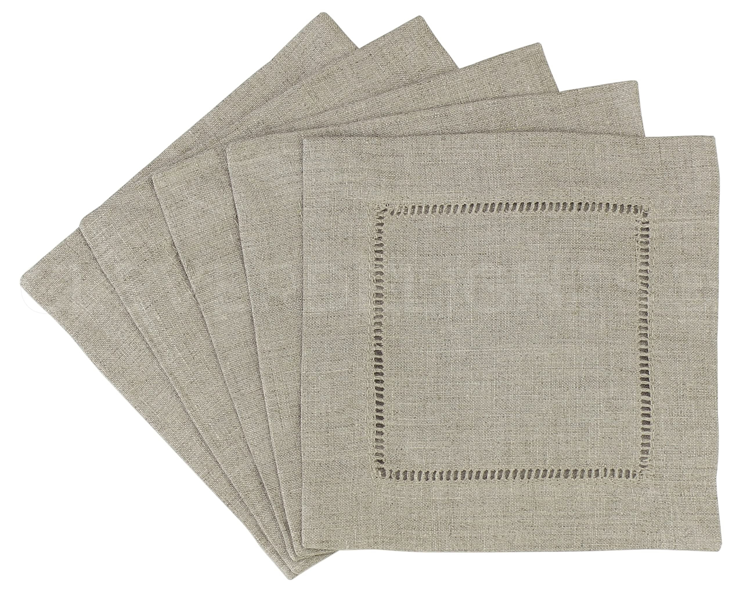 CleverDelights 6" Natural Linen Hemstitch Cocktail Napkins - 12 Pack - 100% Linen | Amazon (US)