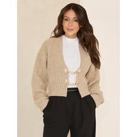 Knitted Chain Cardigan - Beige | Very (UK)