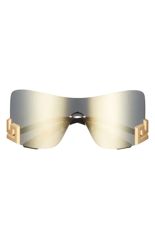 Versace 40mm Irregular Mirror Shield Sunglasses in Mirror Gold at Nordstrom | Nordstrom