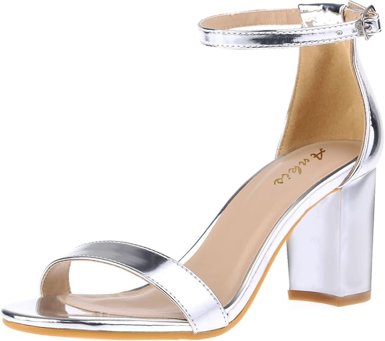 Ankis Heels for Women Open Straps on The Ankle Chunky Heels Pump Sandals Evening Dress Party Wedd... | Amazon (US)