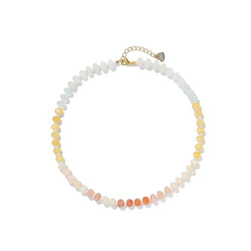 Colorful Gemstone Beaded Necklaces For Women Trendy Rainbow Natural Stone Boho Handmade Stainless... | Amazon (US)