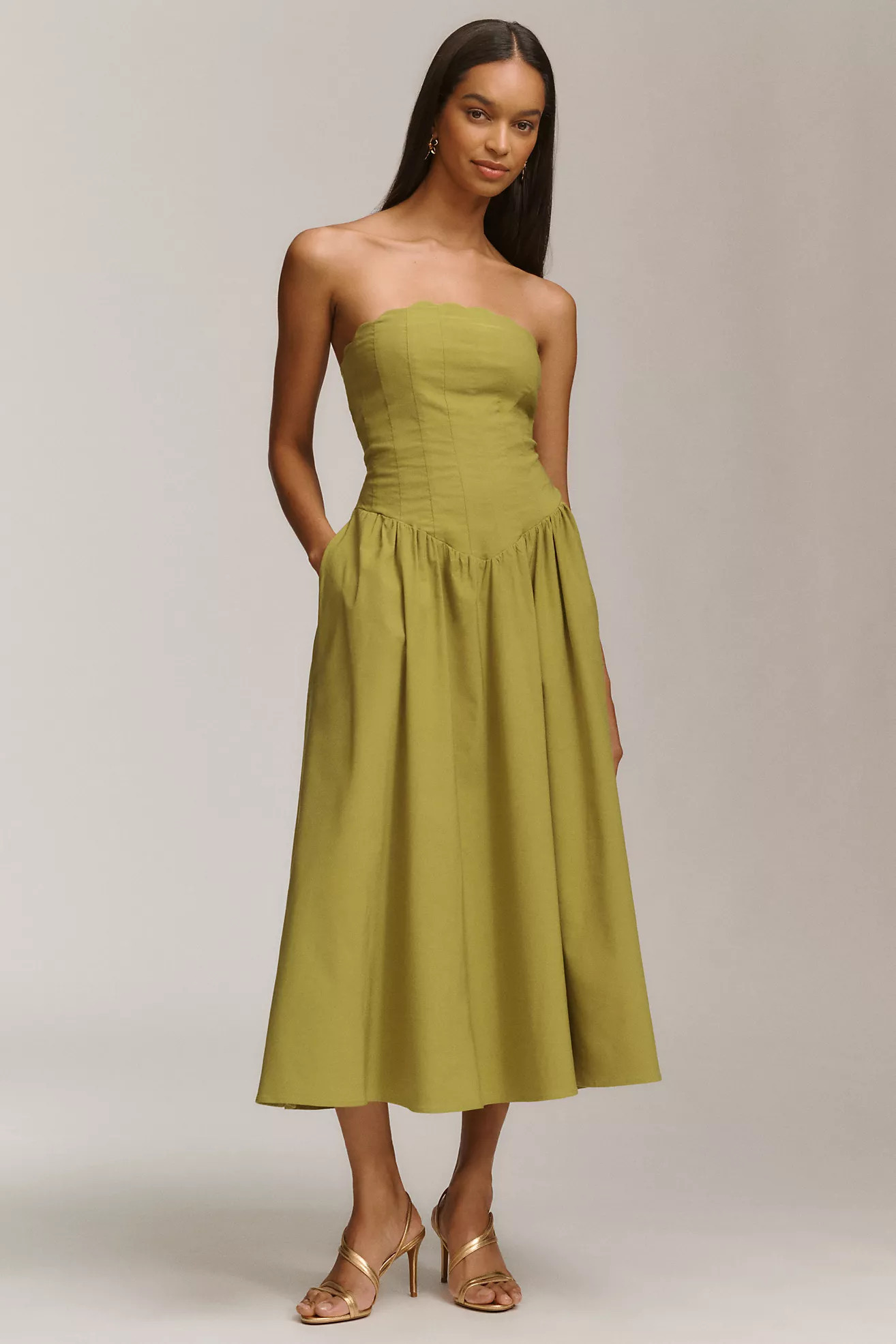 BHLDN Strapless Scallop Drop-Waist Midi Dress | Anthropologie (US)