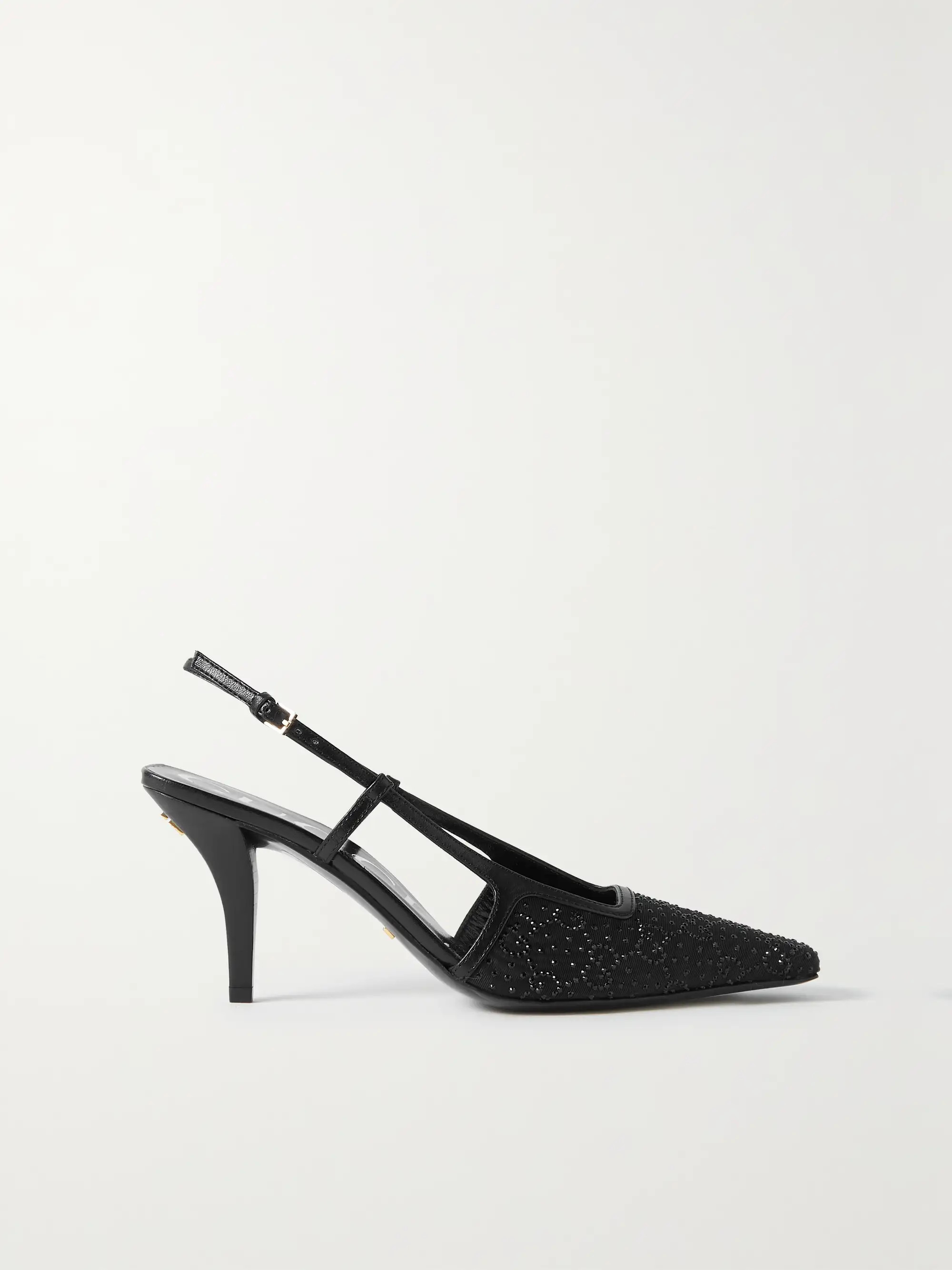 Black Bauletto leather-trimmed crystal-embellished faille slingback pumps | GUCCI | NET-A-PORTER | NET-A-PORTER (UK & EU)