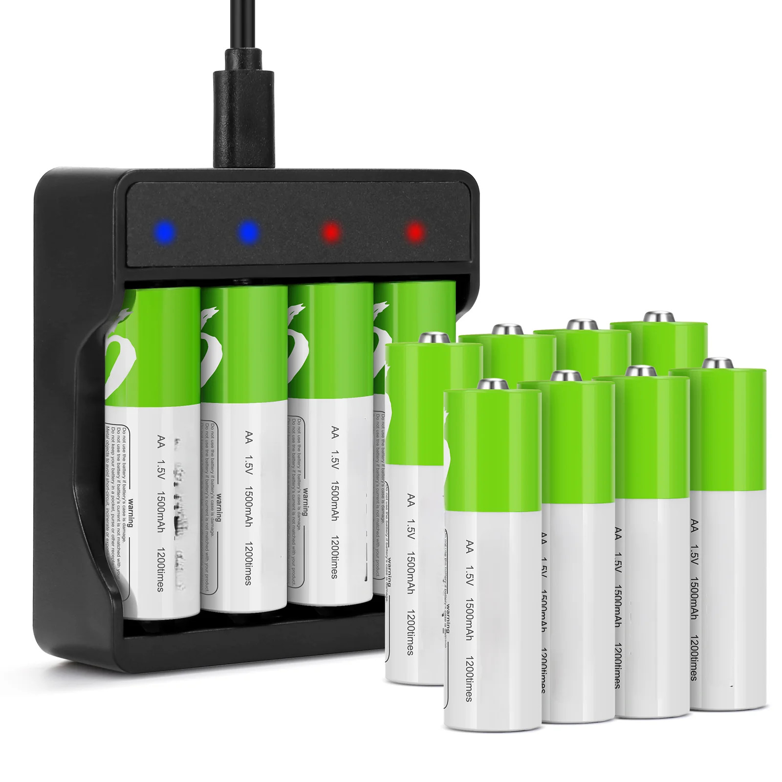 Rechargeable AA Batteries,1.5V 3600mWh Rechargeable Double A Battery Lithium with Charger（12 Pa... | Walmart (US)