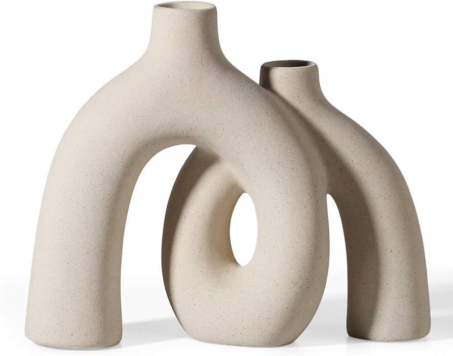 CEMABT Modern Nordic Boho Vase Set - Elegant Beige Matte Ceramic Home Decor for Living Room, Book... | Amazon (US)