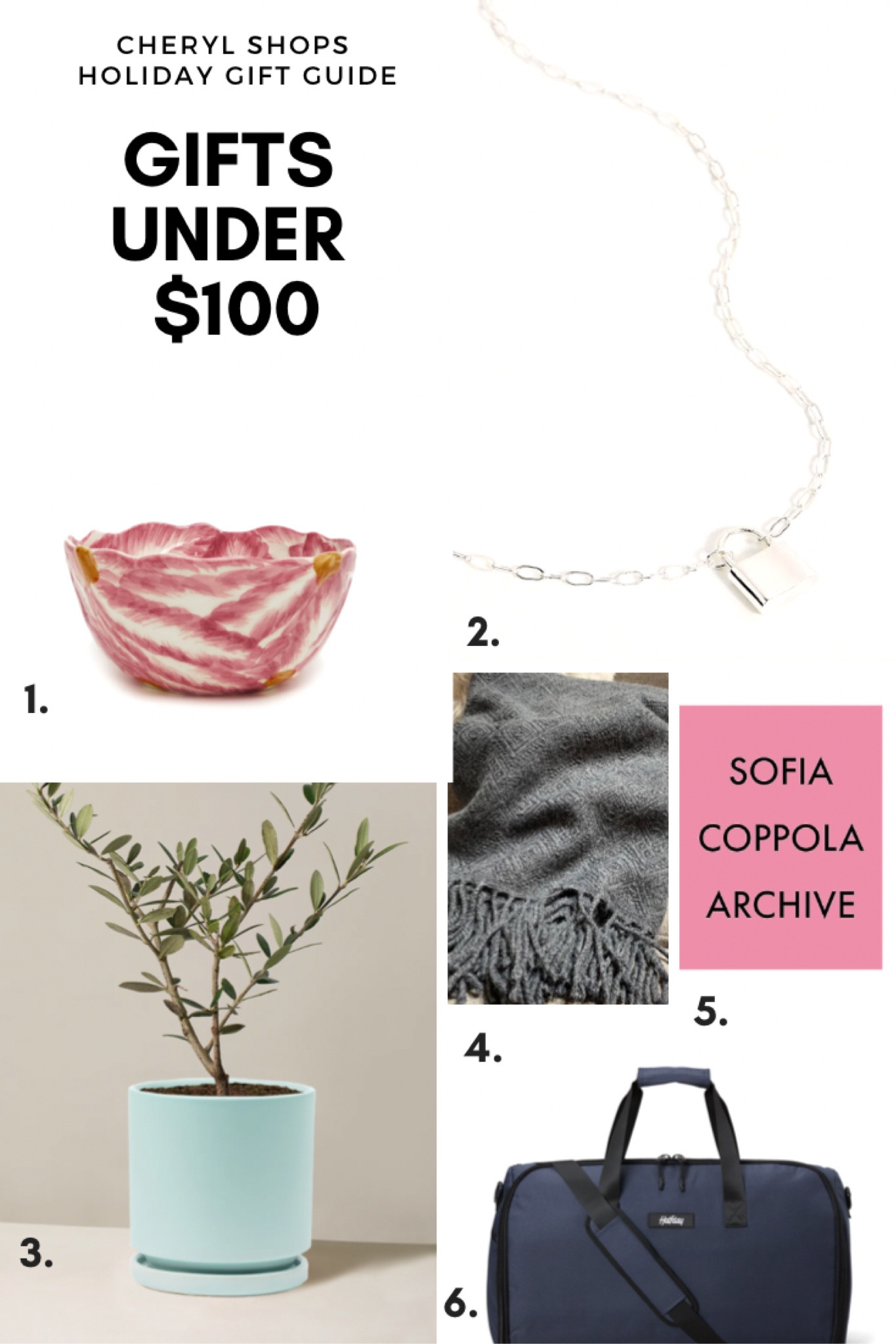 Holiday gifts under $100 (bowl & bag aren’t available on LTK, but see cherylshops.net for details) 

#LTKCyberWeek #LTKGiftGuide #LTKHoliday