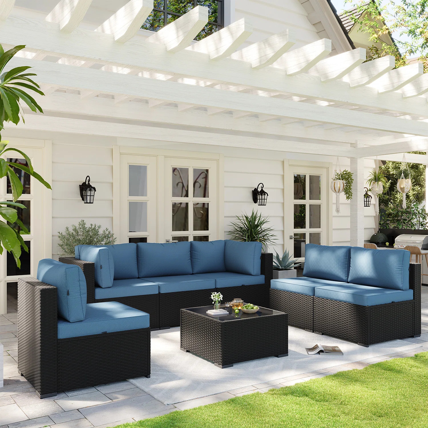 7-pieces Outdoor Rattan Wicker Sectional Seating Group With Cushions | Wayfair North America