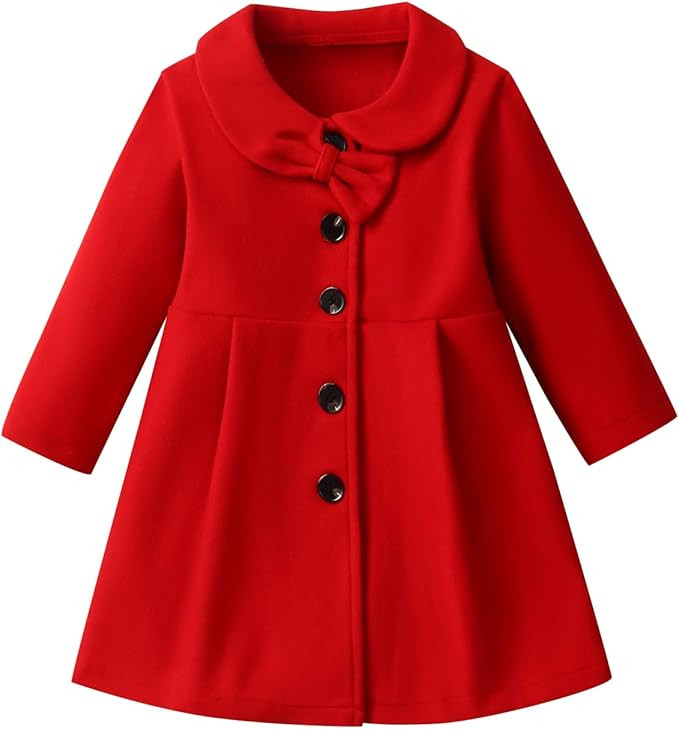 Toddler Baby Girl Coat Long Sleeve Solid Color Buttons Clothes Jacket Little Girls Dress Coat Fal... | Amazon (US)