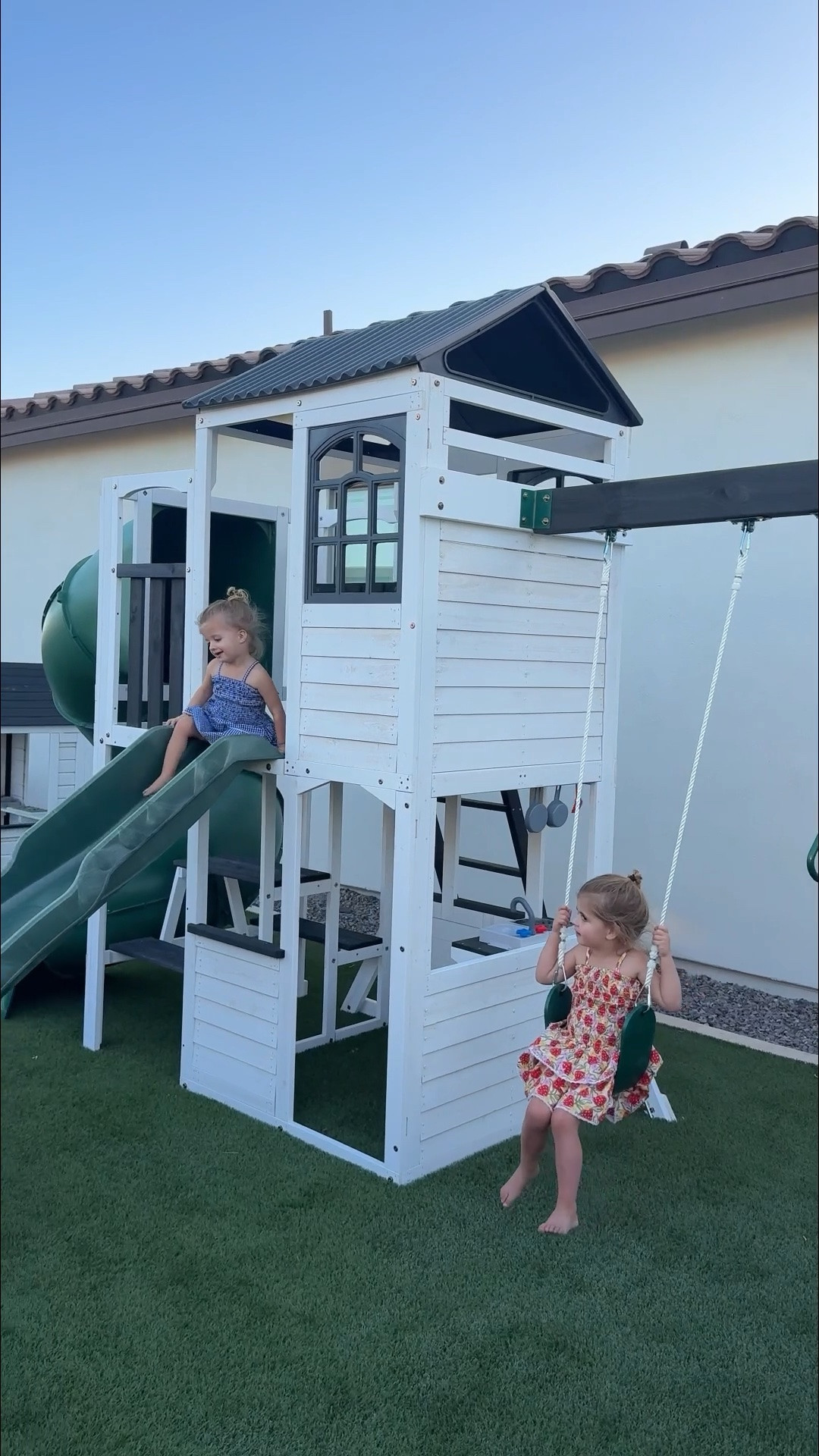 Playhouse with slide and swing set 🏠

#LTKmomlife #LTKKids #LTKHome