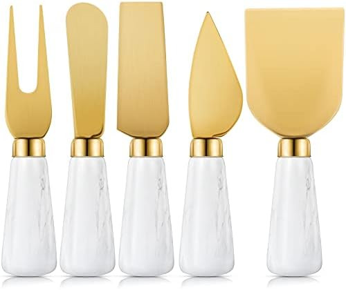 5 Pieces Gold Cheese Knives Set Stainless Steel Cheese Knives Collection Cheese Cutter with Marble H | Amazon (US)