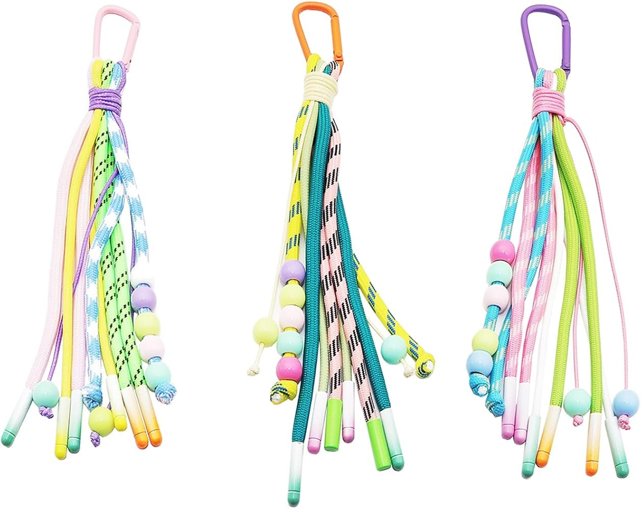 REAOLY GO Colorful Paracord Tassel Keychain for Bags \u2013 Cute Rope & Bead Charm with Carabiner Clip, Aesthetic Backpack Accessory for Girls, Kids, Teens \u2013 Handmade Multicolor Key Ring Decoration 3 Pack at Amazon Women\u2019s Clothing store | Amazon (US)