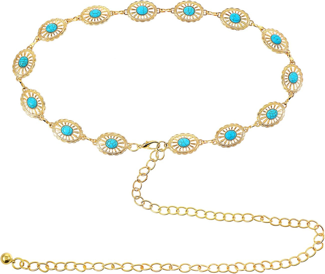 cobee Concho Chain Waist Belts for Women, Turquoise Western Metal Belt Adjustable Cowgirl Belt wi... | Amazon (US)