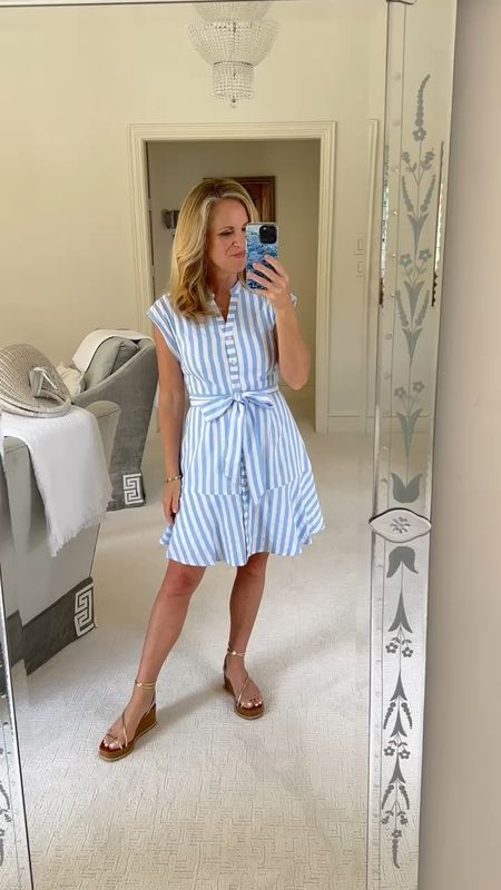 Light blue and white striped linen dress perfect for Summer.
Stripe details add directional dimension. Fits true to size. I’m 5‘2“ tall and wearing XS for reference. 
#LTKfindsunder100 #LTKover40

#LTKSeasonal #LTKStyleTip #LTKOver40