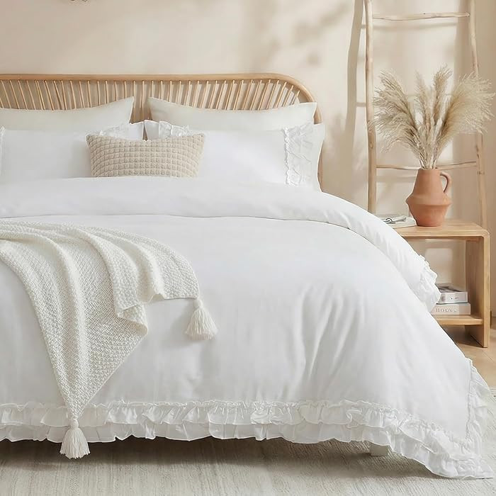 Merryword 100% Cotton Ruffled Comforter Set King, White Shabby Chic Farmhouse Bedding Set French ... | Amazon (US)
