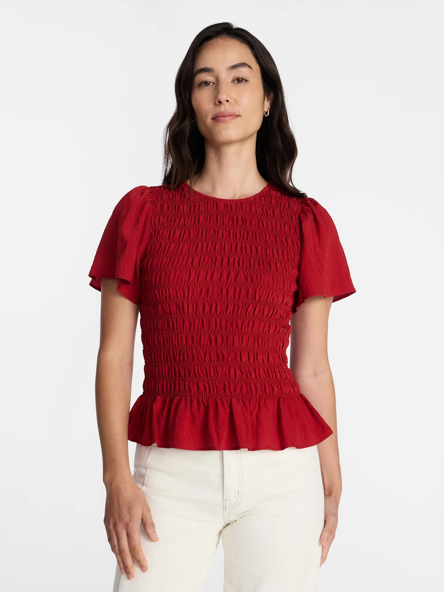 Time and Tru Women's Smocked Top with Short Puff Sleeves, Sizes XS-XXXL | Walmart (US)
