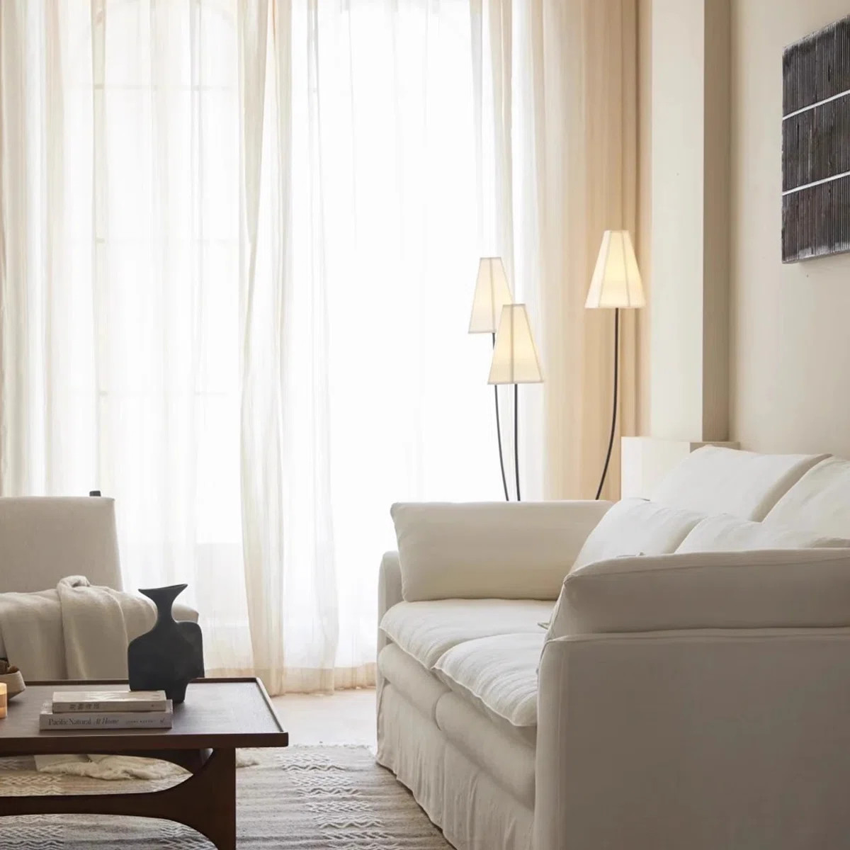 White + Black Fabric + Iron Free form Floor Lamps | Wayfair North America