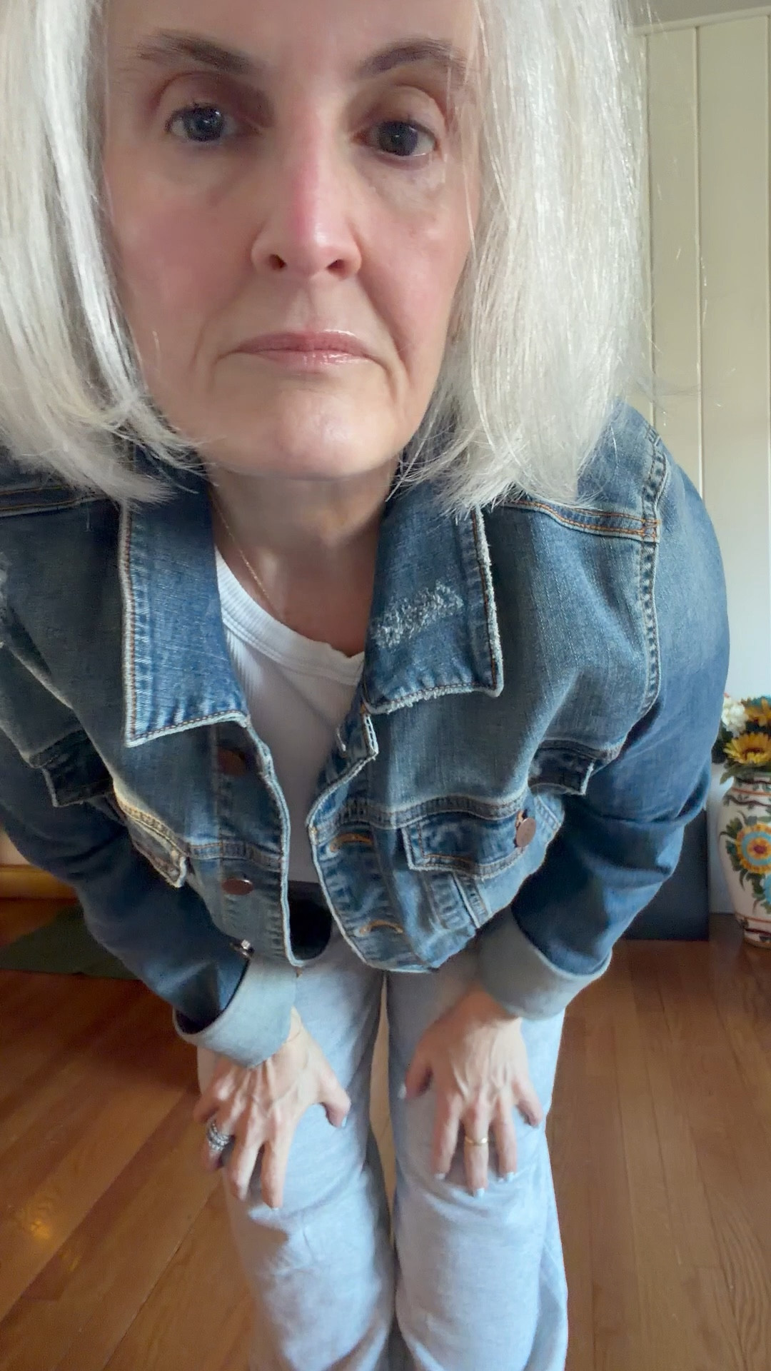 Comfort. Sweatpants w a tank and classic denim jacket 

#LTKOver40 #LTKPetite #LTKMidsize