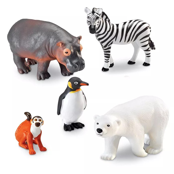 Learning Resources Jumbo Zoo Animals I Monkey, Penguin, Zebra, Polar Bear, and Hippo, 5 Animals | Target