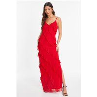 Red Chiffon Ruffle Maxi Dress | Quiz Clothing