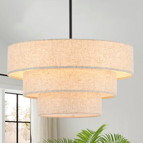 Tunkayli 19.7" Black Drum Chandelier 4-Light Vintage Modern Chandelier Light Fixture with Linen Shade Retro Farmhouse Drum Chandeliers for Dining Room, Kitchen Island, Foyer, Entryway Bedroom | Amazon (US)