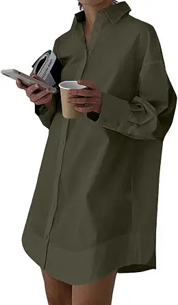LYANER Women's V Neck Casual Shirt Dress | Amazon (US)