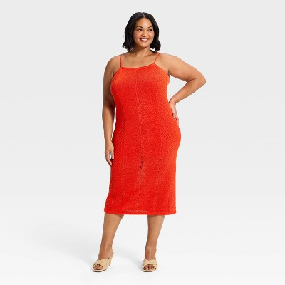 Women's Midi Tape Yarn Sweater Dress - A New Day™ Red 1X | Target