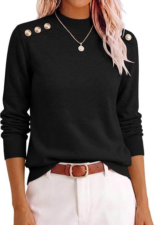Caracilia Sweaters for Women Mock Neck Long Sleeve Pullover | Amazon (US)