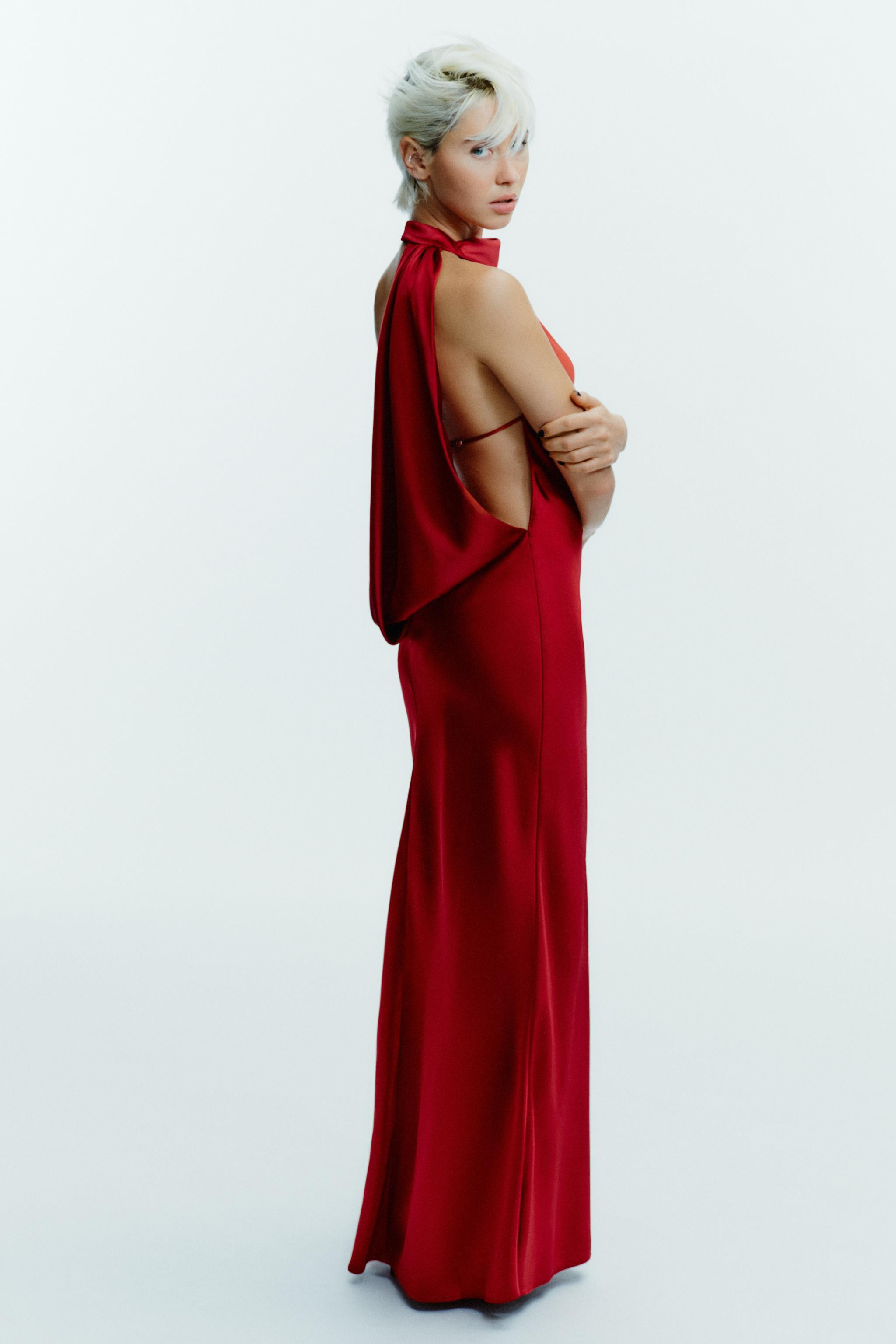 LONG SATIN HALTER DRESS | Zara UK