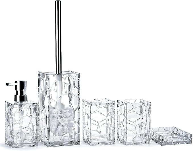 Acrylic Bathroom Accessories Set, 5 Piece Clear Bathroom Vanity Accessory Set with Toothbrush Hol... | Amazon (US)