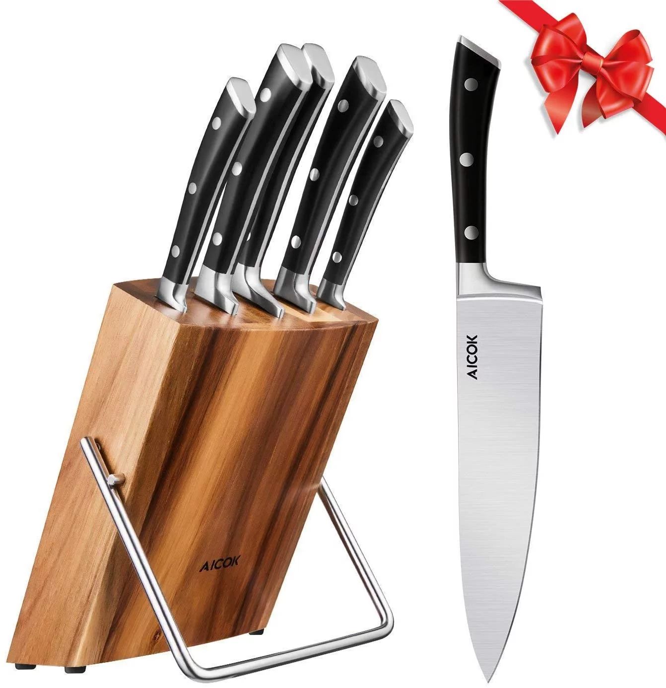 Aicok Knife Set, 6 Pieces German Stainless Steel Small Kitchen Knife Set with Wooden Block, Cutle... | Walmart (US)