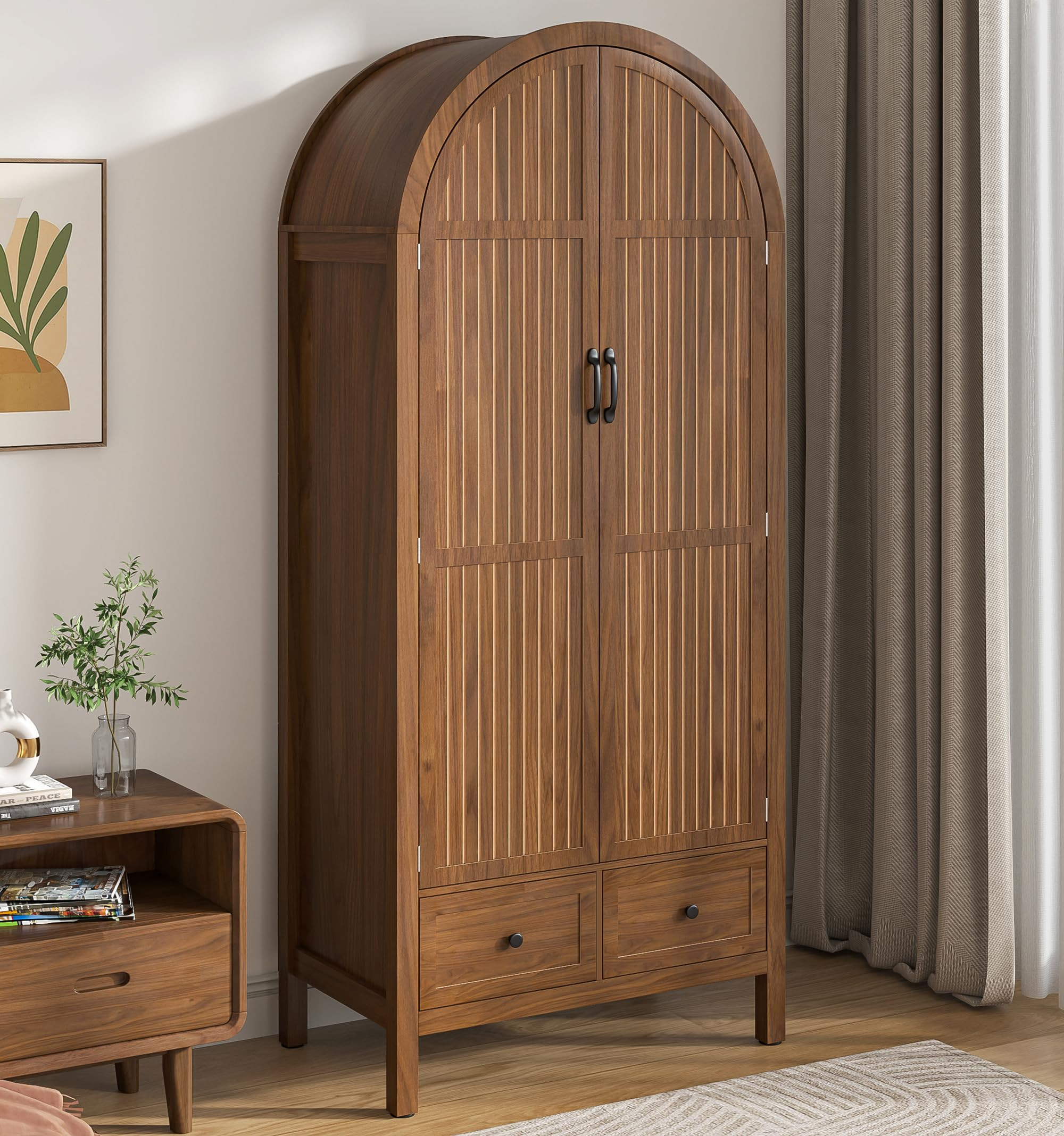 Wardrobe Closet, Armoire Wardrobe Closet with Drawers and 2 Arched Fluted Doors, 70.87‘’ Tall... | Amazon (US)