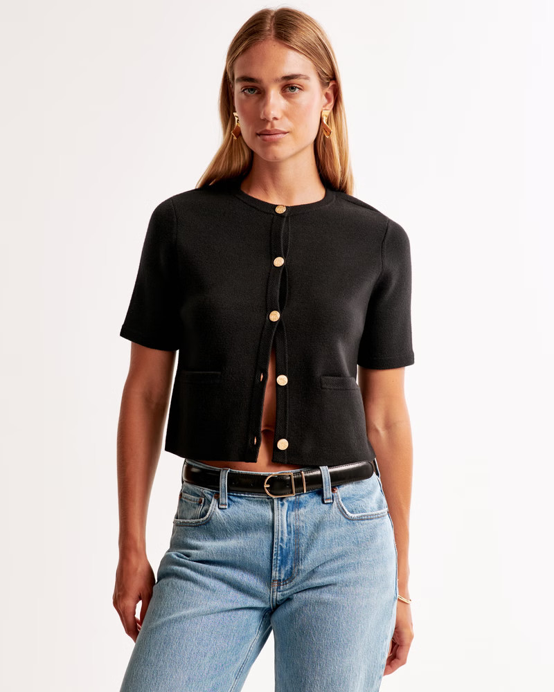 Women's LuxeLoft Short-Sleeve Cardigan | Women's New Arrivals | Abercrombie.com | Abercrombie & Fitch (US)