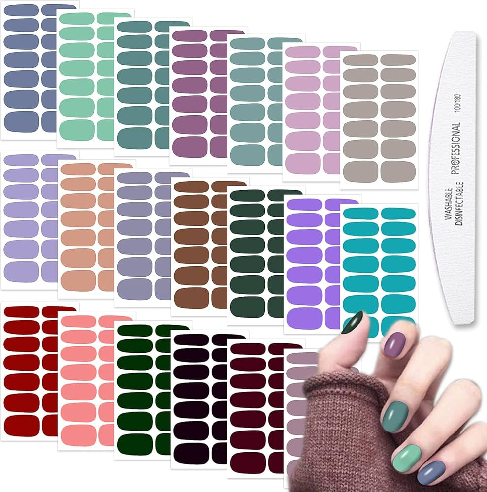 WOKOTO 20 Sheets Solid Color Nail Polish Strips Stickers Self-Adhesive Stick On Gel Nail Strips F... | Amazon (US)