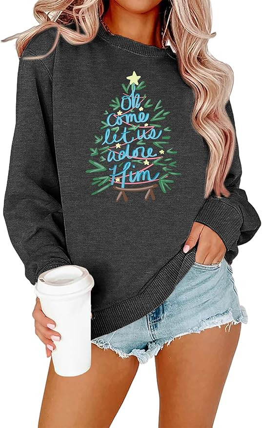 VILOVE Christmas Sweatshirt for Women Funny Christmas Tree Christian Shirt Crewneck Long Sleeve X... | Amazon (US)