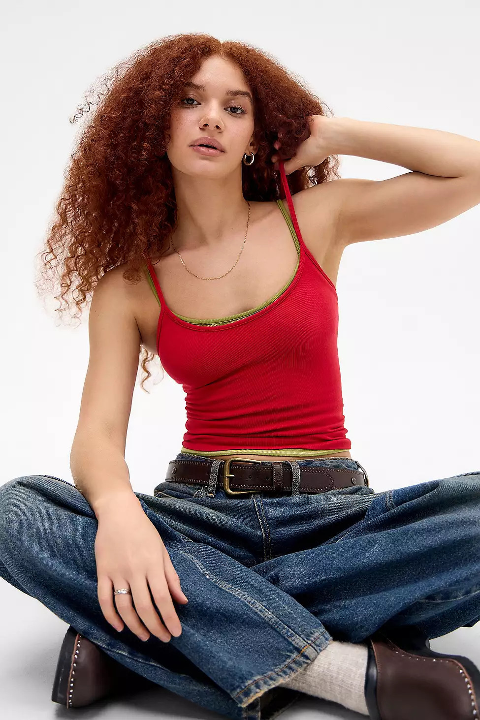 UO Molly Ribbed Cami - Red at Urban Outfitters | Urban Outfitters UK