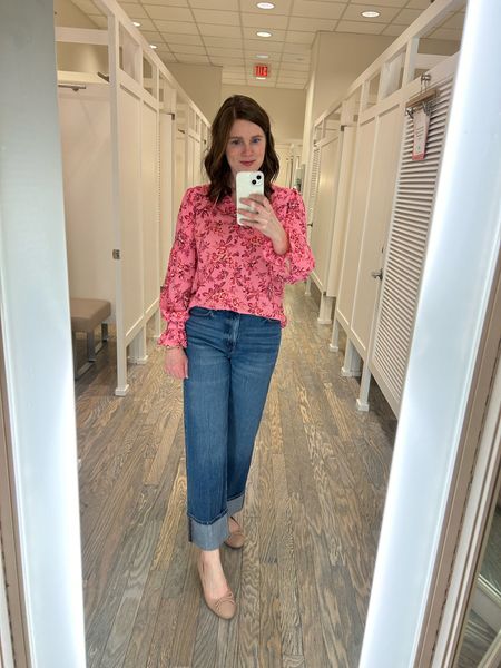 Floral top, wide leg jeans 

#LTKfindsunder50 #LTKsalealert #LTKstyletip