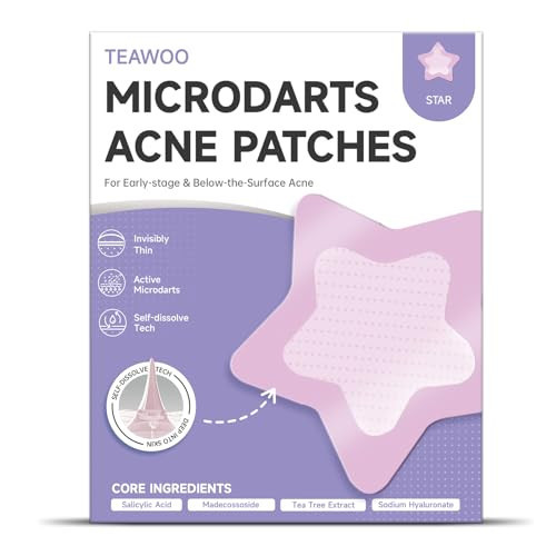 TEAWOO 36-Count Microdart Acne Patches, Cute Pink Star-shaped, Hydrocolloid Pimple Patches with Salicylic Acid & Madecossoside, Microdart Zit Patches for Deep Blemishes & Early Stage Acne (Patented) | Amazon (US)