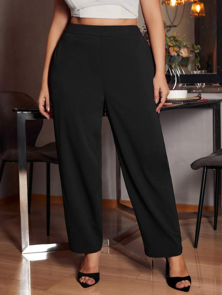 SHEIN SXY Plus Solid High Waist Straight Leg Pants | SHEIN